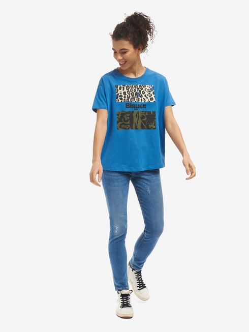 T-shirt Donna 21SBLDH02137004547 camouflage animalier Azzurro BLAUER- Francavilla Moda